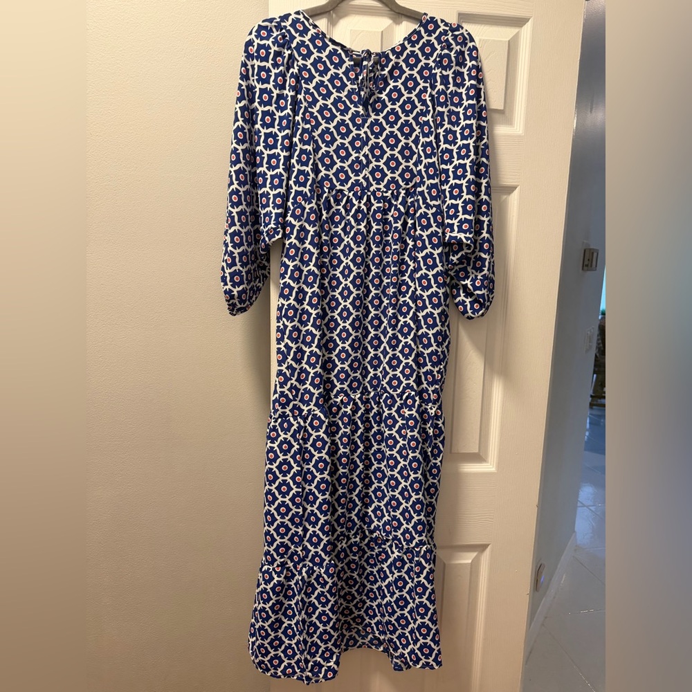 Blue and White Patterned Maxi Dress - Picture 6 of 8